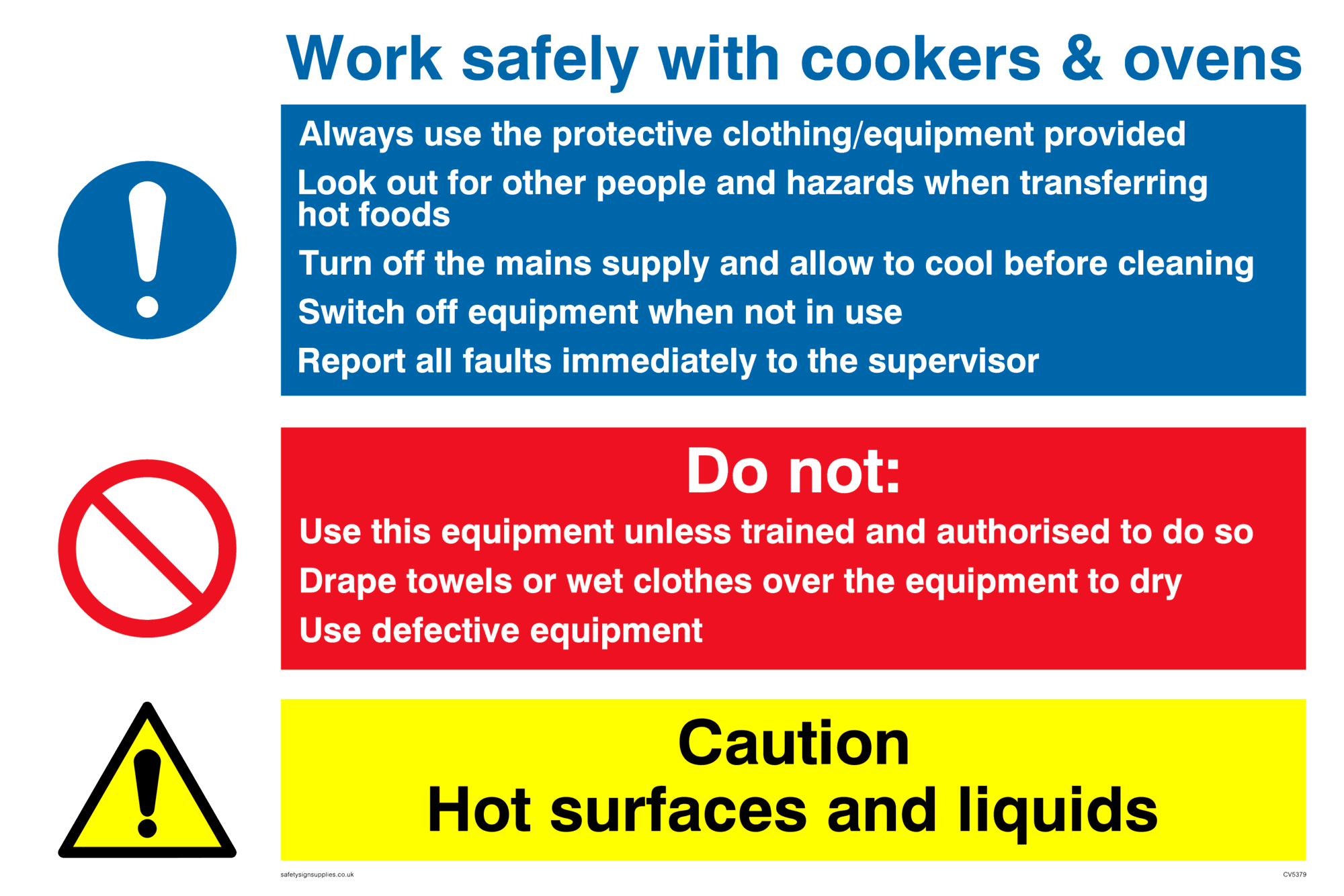 Work safely with cookers and oven from Safety Sign Supplies