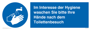 Im Interesse der Hygiene waschen Sie bitte Ihre Hände nach dem Toilettenbesuch