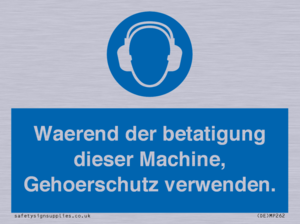 Waerend der betatigung dieser Machine, Gehoerschutz verwenden. 