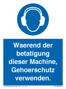 Waerend der betatigung dieser Machine, Gehoerschutz verwenden. 