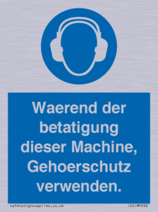 Waerend der betatigung dieser Machine, Gehoerschutz verwenden. 