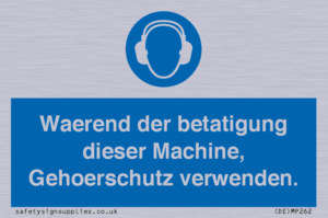 Waerend der betatigung dieser Machine, Gehoerschutz verwenden. 