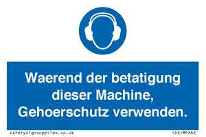 Waerend der betatigung dieser Machine, Gehoerschutz verwenden. 