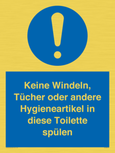 Keine Windeln, Tücher oder andere Hygieneartikel in diese Toilette spülen 