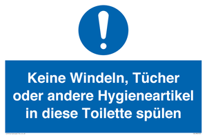 Keine Windeln, Tücher oder andere Hygieneartikel in diese Toilette spülen 