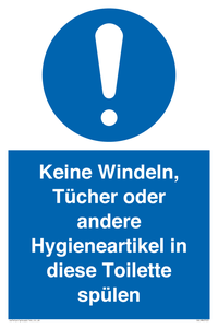 Keine Windeln, Tücher oder andere Hygieneartikel in diese Toilette spülen 