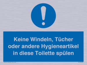 Keine Windeln, Tücher oder andere Hygieneartikel in diese Toilette spülen 