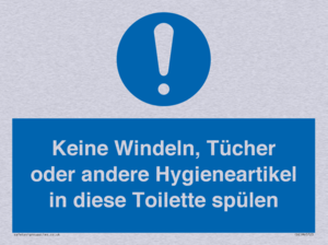 Keine Windeln, Tücher oder andere Hygieneartikel in diese Toilette spülen 