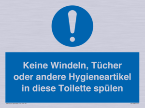 Keine Windeln, Tücher oder andere Hygieneartikel in diese Toilette spülen 