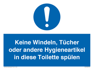 Keine Windeln, Tücher oder andere Hygieneartikel in diese Toilette spülen 