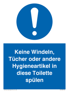 Keine Windeln, Tücher oder andere Hygieneartikel in diese Toilette spülen 