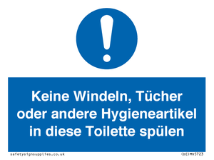 Keine Windeln, Tücher oder andere Hygieneartikel in diese Toilette spülen 