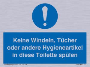 Keine Windeln, Tücher oder andere Hygieneartikel in diese Toilette spülen 