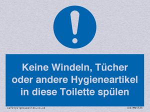 Keine Windeln, Tücher oder andere Hygieneartikel in diese Toilette spülen 