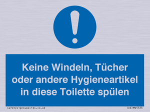 Keine Windeln, Tücher oder andere Hygieneartikel in diese Toilette spülen 