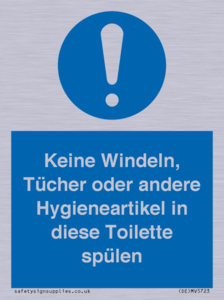 Keine Windeln, Tücher oder andere Hygieneartikel in diese Toilette spülen 