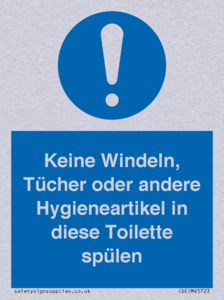 Keine Windeln, Tücher oder andere Hygieneartikel in diese Toilette spülen 