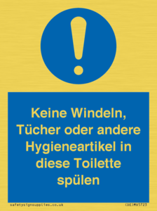 Keine Windeln, Tücher oder andere Hygieneartikel in diese Toilette spülen 