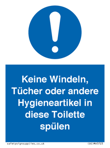 Keine Windeln, Tücher oder andere Hygieneartikel in diese Toilette spülen 