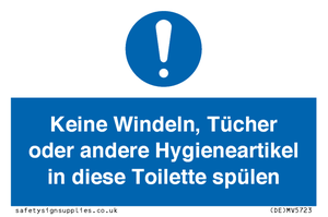 Keine Windeln, Tücher oder andere Hygieneartikel in diese Toilette spülen 