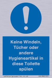 Keine Windeln, Tücher oder andere Hygieneartikel in diese Toilette spülen 