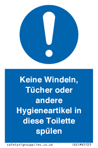 Keine Windeln, Tücher oder andere Hygieneartikel in diese Toilette spülen 