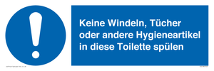 Keine Windeln, Tücher oder andere Hygieneartikel in diese Toilette spülen 
