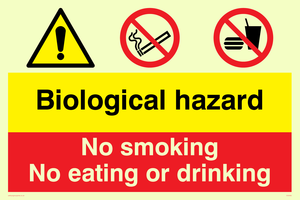 Biological hazard & no smoking, eating or drinking