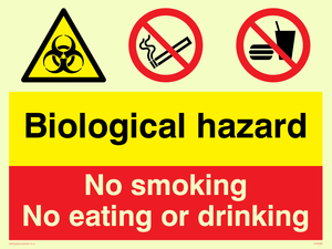 Biological hazard & no smoking, eating or drinking