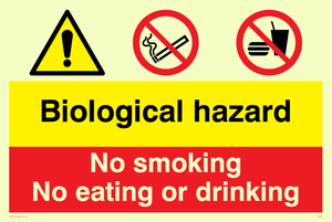 Biological hazard & no smoking, eating or drinking