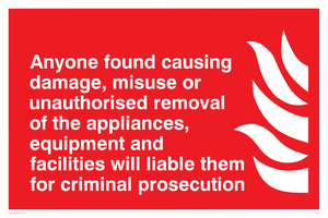 Damage or misuse to fire equip