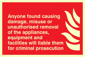 Damage or misuse to fire equip