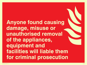 Damage or misuse to fire equip