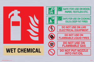 This extinguisher contains Wet Chemical instructions for use Sign