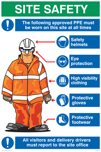 Site safety PPE sign with orange Hi-viz