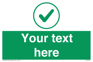 Custom green background, green tick in circle