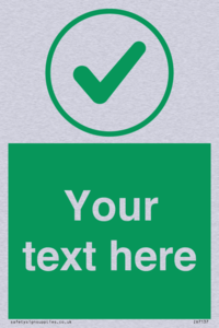 Custom green background, green tick in circle