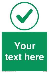 Custom green background, green tick in circle