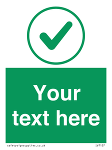 Custom green background, green tick in circle