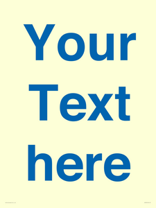 Custom blank information sign. Blue text on a plain background