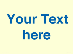 Custom blank information sign. Blue text on a plain background