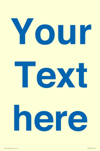 Custom blank information sign. Blue text on a plain background