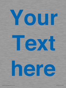 Custom blank information sign. Blue text on a plain background