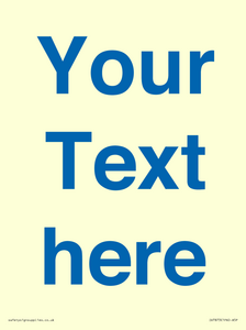 Custom blank information sign. Blue text on a plain background