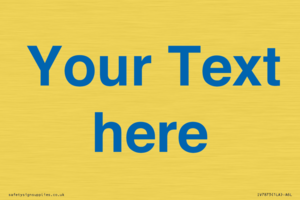 Custom blank information sign. Blue text on a plain background