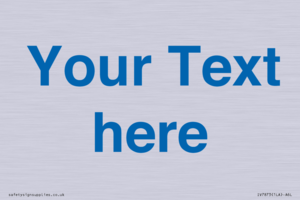 Custom blank information sign. Blue text on a plain background