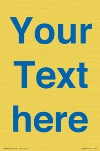 Custom blank information sign. Blue text on a plain background