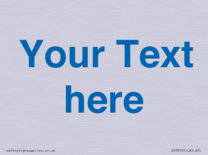 Custom blank information sign. Blue text on a plain background