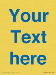 Custom blank information sign. Blue text on a plain background