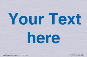 Custom blank information sign. Blue text on a plain background